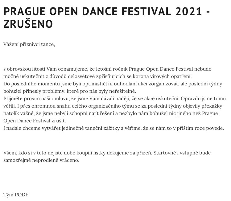 prague open dance festival cancelled